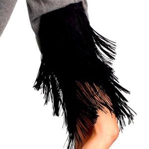 Zara Faux Suede Asymmetrical Fringe Skirt